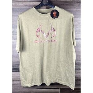 Real Tree T‎ Shirt Mens L Green Camo Pullover Short Sleeve Hunting Top Polyester